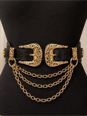 ✨ Leather & Elastic Waist Belt | Gold Alloy Buckle, Hidden Snap Closure